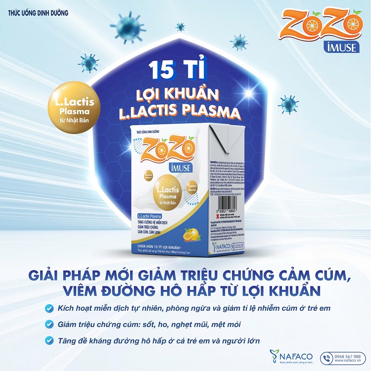 ZOZO IMUSE được phát triển với công thức độc quyền từ Nhật Bản, chứa 15 tỉ lợi khuẩn L.Lactis Plasma